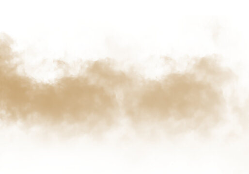 Dust sand soil smoke cloud particles isolated on transparent white background. Brown sandstorm smog sand dust explosion rising. Design elements for Compositing, covering, ove