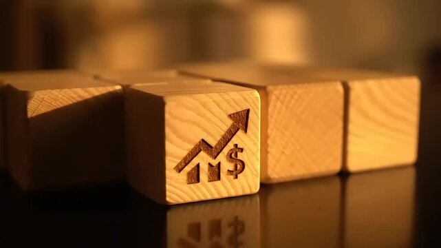 Wooden Blocks Showing Dollar Sign and Graph.