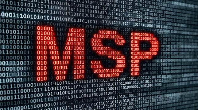 Abstract Digital Background Featuring Red Binary Code Spelling MSP for Tech Concepts