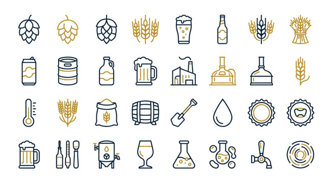 Flat Design Beer Brewing and Distillery Icons Collection.