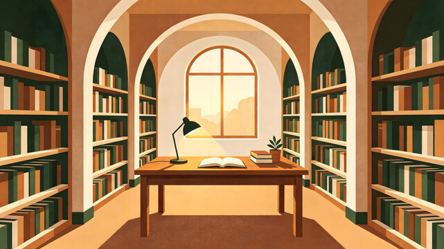 Back to school library reading space illustration