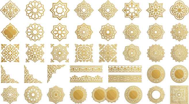 Elegant gold Islamic pattern vector collection with geometric stars and ornate border frames