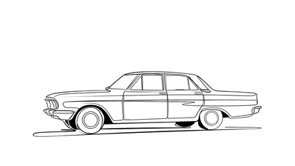 Obraz premium Classic vintage car line drawing white background.