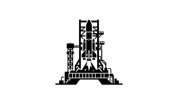 Minimal Rocket Launch Pad Silhouette Vector &ndash; Black Space Mission Icon for Aerospace Branding