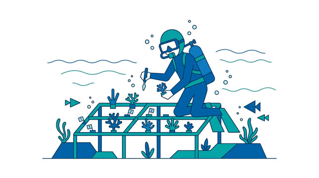 Scuba Diver Working Underwater Structure.