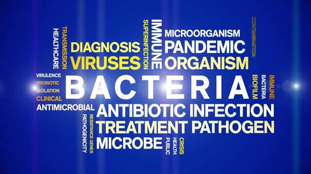 Bacteria animated word cloud-text design animation tag kinetic typography seamless loop.