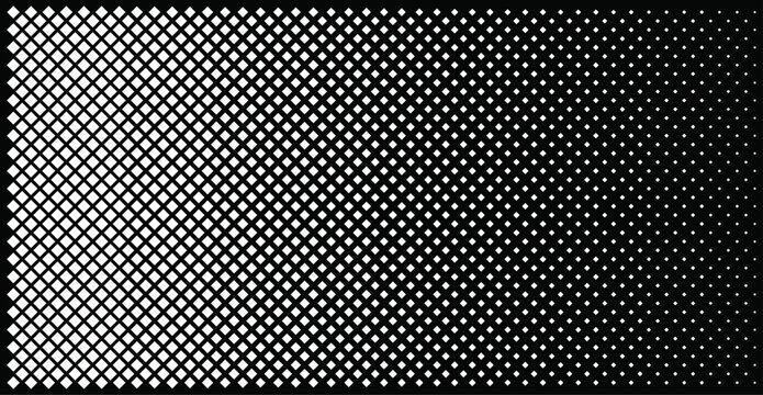 Abstract fading diamond grid texture with progressive geometric mosaic pattern vector illustration on black background. 