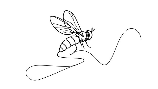 Hand drawn bee flying on white background.