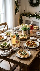 Fototapeta premium Festive dining table with pizzas and drinks.