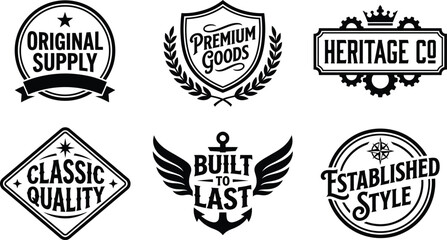 Fototapeta premium Vintage badge collection featuring retro typography and classic emblem designs for branding projects