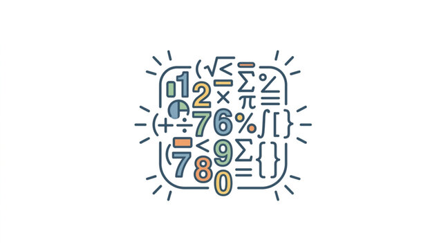 Colorful hand drawn numbers and symbols illustration.