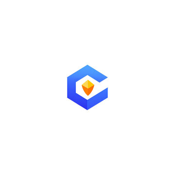 Modern 3d abstract letter c logo with gradient colors