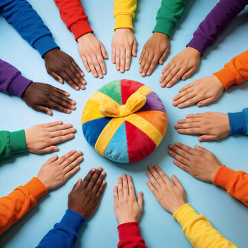 group of people holding hands together