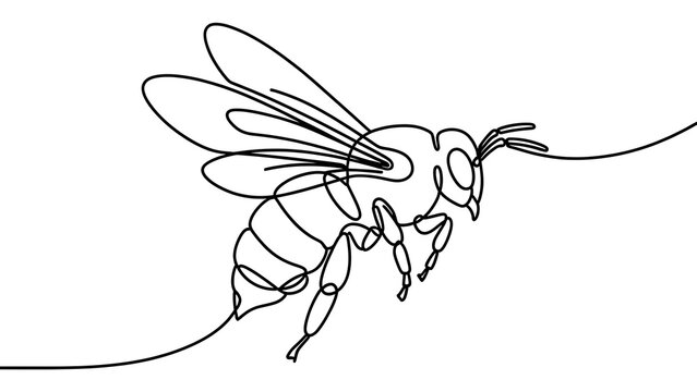 Minimalist bee line art white background.