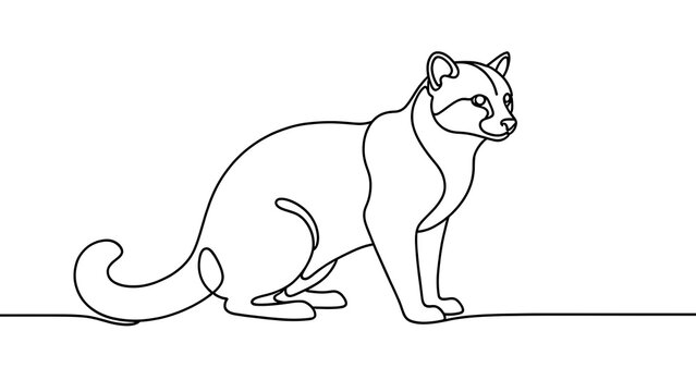 Minimalist line art cat illustration white background.