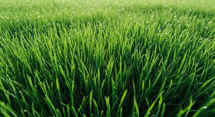 Obraz premium A lush, vibrant carpet of emerald green grass texture photographed from a low angle, highlighting growth, freshness, and natural beauty, fresh, macro, growth