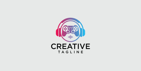 Modern Digital Gaming Logo Design with Gamepad Controller and Headphones Gradient Icon © micky_adb