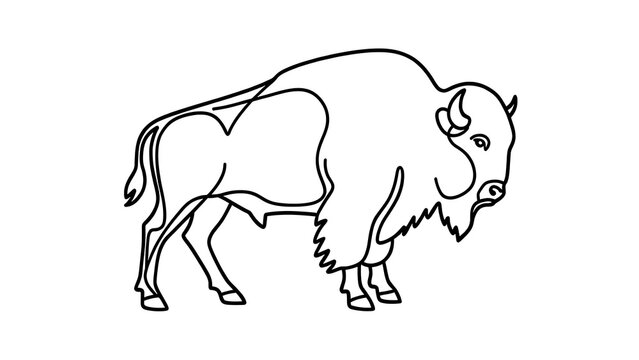 Minimalist bison line art illustration white background.