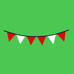Obraz premium Red and white triangle flag bunting decoration in flat vector illustration style for USA independence day parade