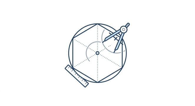 Geometric compass drawing on hexagonal shape.