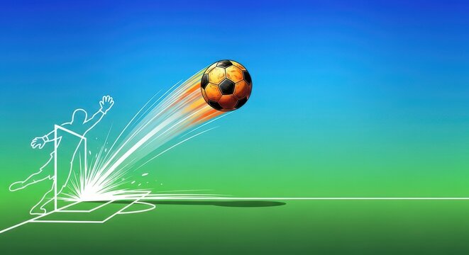 The powerful launch of a football by a goalkeeper using a drop kick from the penalty area to initiate a quick counterattack, drop kick, punt, action