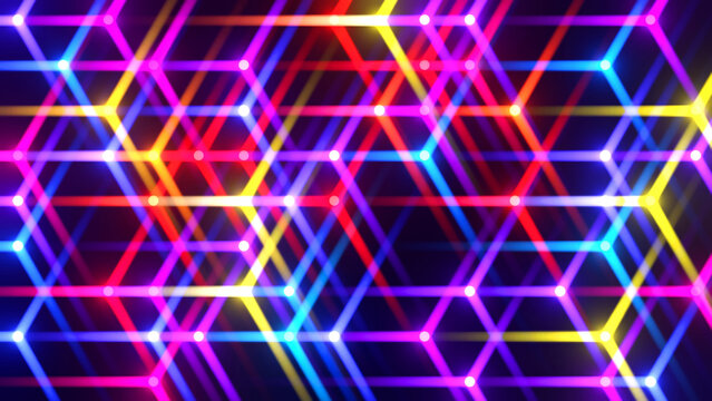 Multicolor stars on a black background, neon colored abstract background, 3D rendered illustration.