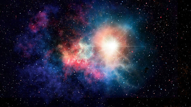 Galaxies, nebulae, and stars in deep space cosmic background, dramatic supernova explosion in deep space, sci-fi illustration.