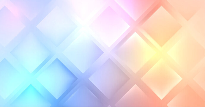 Orange blue geometric background with shiny frozen diamond shapes, abstract grid pattern with square elements, 3D vector illustration.