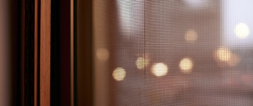 Soft focus view of blurred lights seen through a textured screen