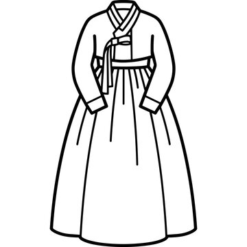 Traditional Korean hanbok dress line art illustration.