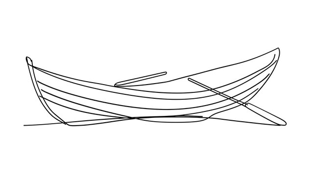 Minimalist line art boat drawing white background.