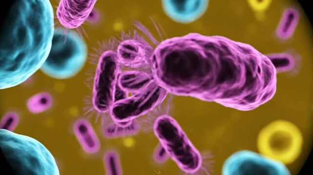 Floating Microscopic Pathogenic Bacteria and Biological Cell Organisms in Liquid Environment