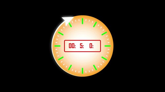 nice round surcle in dizital clock 10 second counting animation clock 4k video in dark bacground 16 to 9 ratio resolution