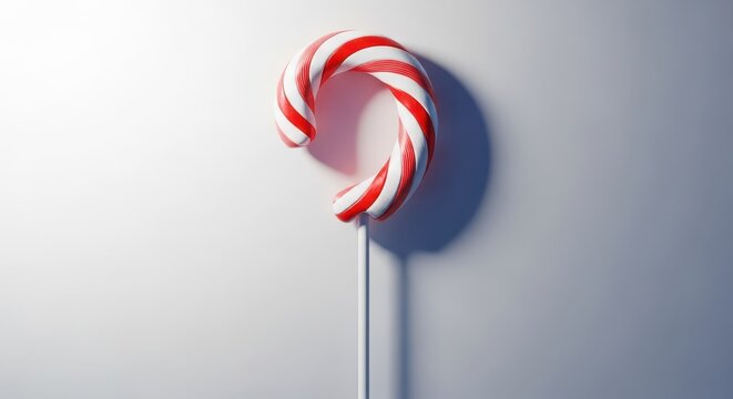 Striped peppermint confectionery combining a traditional curved candy cane design with a convenient lollipop stick for easy enjoyment, delicious, holiday, stick