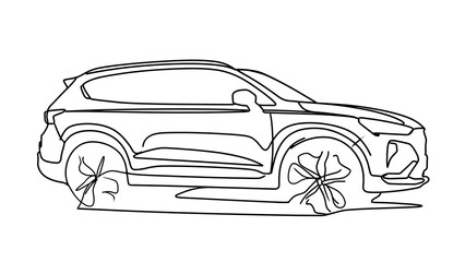 Obraz premium Gift wrapped SUV car sketch on white background.