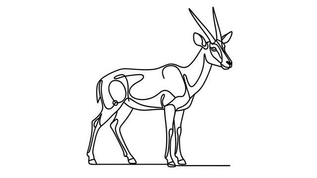 Oryx antelope line drawing white background.