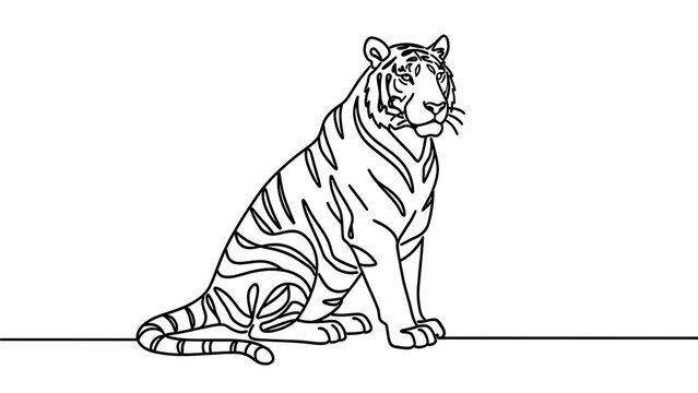 Sitting tiger illustration on white background.