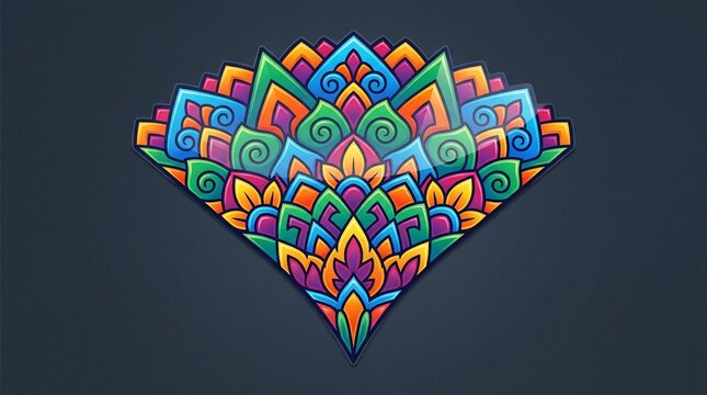 Colorful decorative fan shaped mandala ornament