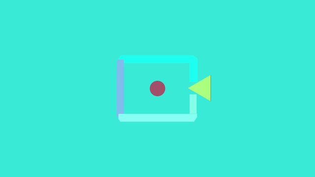 Minimalist camera recording animation with pulsing rec dot on cyan background, live
