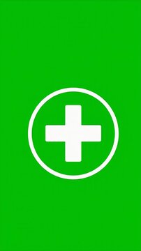 Medical cross icon on green screen background.