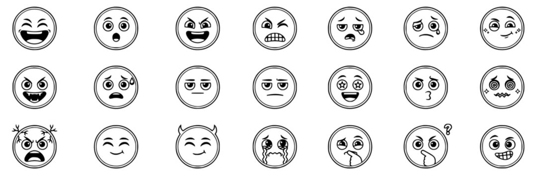 Faces Showing Various Emotions and Expressions in a 6x4 Grid Featuring Face, Emotion, Expression with Cartoon and Illustration