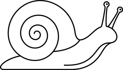 Simple black and white vector illustration of a cute snail with a large spiral shell © LoveU