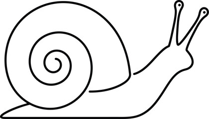 Minimalist black and white vector illustration of a simple garden snail with a spiral shell © LoveU