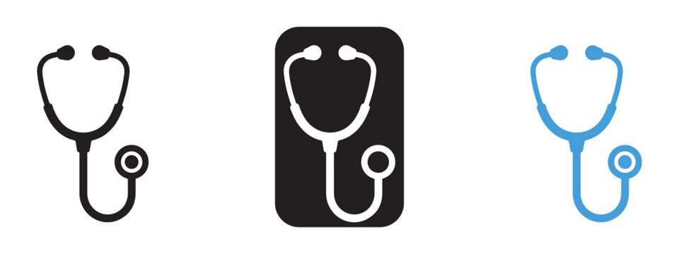 Set of medical stethoscope icons in outline and filled design