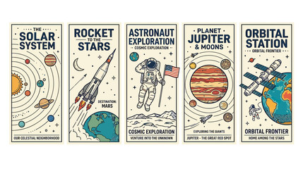 Cosmic Exploration: Solar System, Rockets, Astronauts, Jupiter, Orbital Station © titis