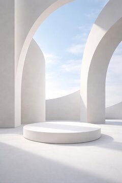 Minimalist arches under blue sky.