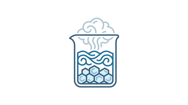 Illustrated beaker with bubbling chemical reaction inside.