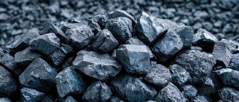 A large pile of dark, jagged rocks, suggestive of fossil fuel