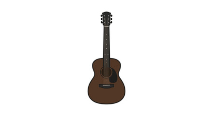 A brown acoustic guitar illustration standing upright on a plain background © Story