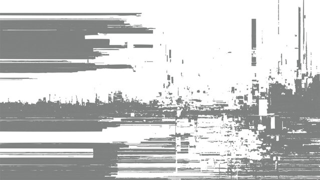 abstract glitch texture with fragmented gray and white horizontal vertical lines digital interference pattern for modern design overlay